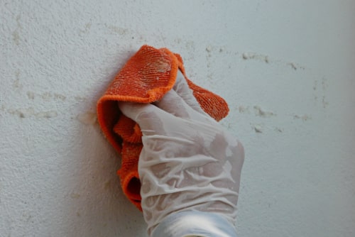 Gloved Hand Removing Lead Paint